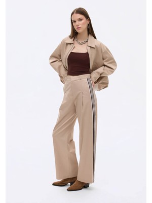 Quzu Tiktak Detaylı Bej Kadın Pantolon PNT00953