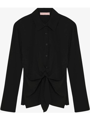 Quzu Önü Bağlama Detaylı Siyah Kadın Gömlek GML00940