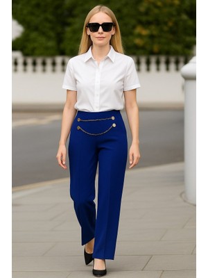 Cottonlab Kadın Beli Zincir Detay Ithal Krep Pantolon