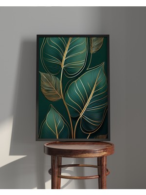 Rosa Art Tablo| Ahşap Çerçeveli Tablo| Çerçeveli Poster|soyut Yeşil Yaprak Tablosu, Çiçek Temalı Tablo