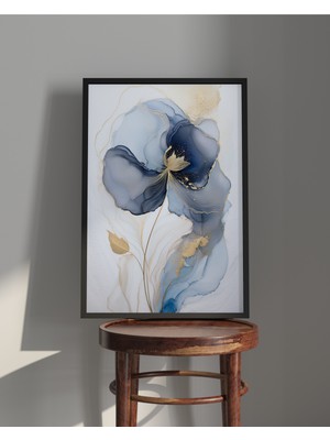 Rosa Art Tablo| Ahşap Çerçeveli Tablo| Çerçeveli Poster| Soyut Mavi Rüya, Soyut Çiçek Temalı Tablo