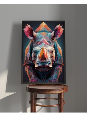 Rosa Art Tablo| Ahşap Çerçeveli Tablo| Çerçeveli Poster|renkli Geometrik Desenli Gergedan Tablosu