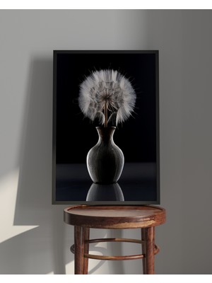 Rosa Art Tablo| Ahşap Çerçeveli Tablo| Çerçeveli Poster|siyah Vazoda Karahindiba Çiçeği Tablosu