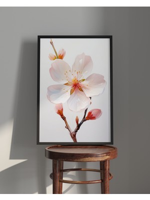 Rosa Art Tablo| Ahşap Çerçeveli Tablo| Çerçeveli Poster|kırmızı Tomurcuklu Badem Çiçeği,çiçek Temalı Tablo