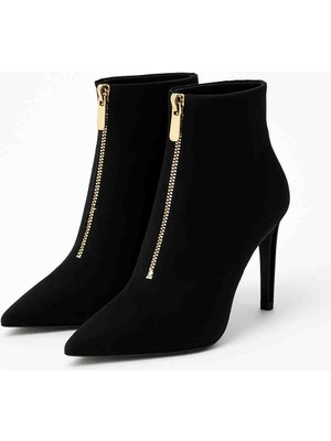 Mira Kadın Siyah Hakiki Süet Deri Ince Topuklu Fermuarlı Bot