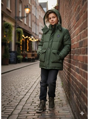 Bubiee Baby Erkek Çocuk Kapüşonlu Su Itici Soğuk Geçirmez Içi Kürklü Mont