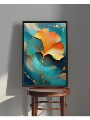 Rosa Art Tablo| Ahşap Çerçeveli Tablo| Çerçeveli Poster| Gingko Biloba  Tek Yapraklı , Çiçek Temalı Tablo
