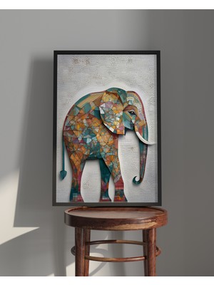 Rosa Art Tablo| Ahşap Çerçeveli Tablo| Çerçeveli Poster|mozaik Desenli Fil Tablosu