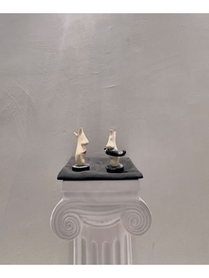 Lamazif Sürrealist Bıyık ve Dudak Seramik Heykel Seti (2 Parça) – 15X12 cm Karakterli