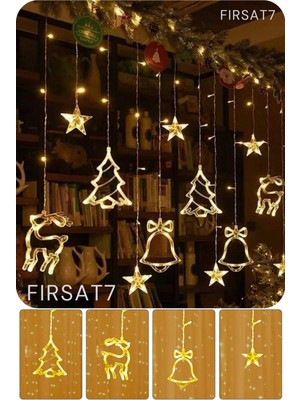 Yılbaşı LED Çam Ağacı Geyik Çan Temalı LED Işık Zinciri Yılbaşı Noel Perde LED Işık Süslemesi LED