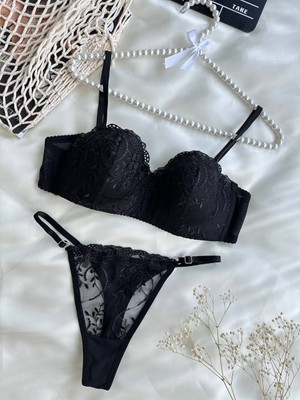 Lovelace Butik Dolgusuz Lotus Brode Sütyen Takımı Siyah