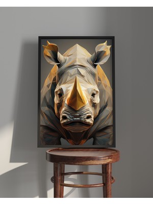 Rosa Art Tablo| Ahşap Çerçeveli Tablo| Çerçeveli Poster|geometrik Desenli Gergedan Tablosu