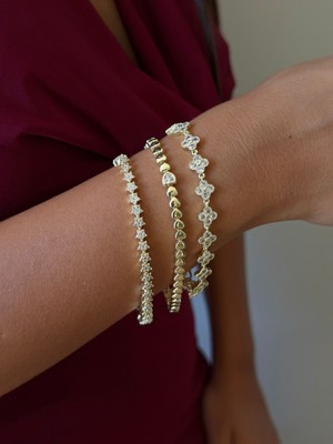 Nur Tasarım Atolyesi Xuping Zirkon Taşlı Yonca Çiçek Bileklik Altın Renk Şık Bileklik