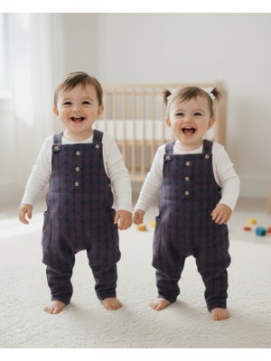 Meyica Erkek Çocuk Kare Desenli Askılı Tulum – Yumuşak Kumaşlı, Şık ve Rahat Tasarım