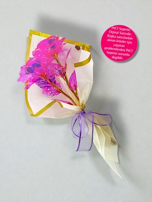 İnci Sepette Sonsuzluk Gülü Buketi Hediye Paketli Notlu Özel Set Hologrofik Gül Hediye Paketi, Not Yazılabilir