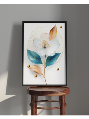 Rosa Art Tablo| Ahşap Çerçeveli Tablo| Çerçeveli Poster|mavi Yapraklı Badem Çiçeği, Çiçek Temalı Tablo