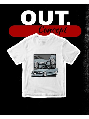 Out.Concept Unisex Gri E36 Baskılı T-Shirt