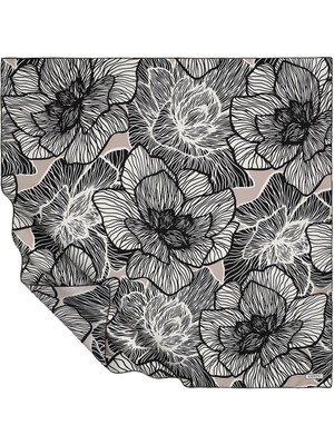 İpekevi Ipekevi Twill Ipek Eşarp - Lotus Desenli - Siyah Beyaz
