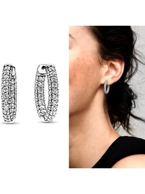 Hector Co Jewellery Gümüş Timeless Tek Sıra Pavé Halka Küpeler