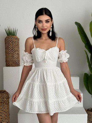 Cottonlab Lucca Kolu Lastikli Mini Elbise