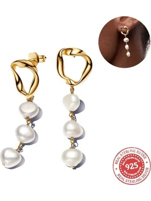 Hector Co Jewellery Gold Renk Barok Işlenmiş Tatlı Su Kültür Incileri Damla Küpeler