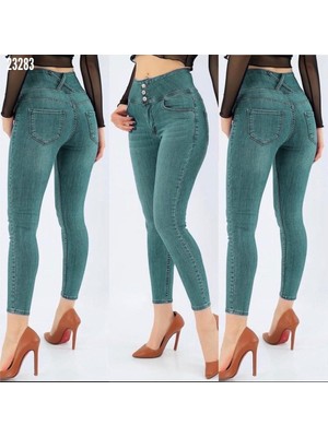 Cottonlab Yüksek Bel Likralı Jean Pantolon 90 cm