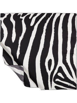 İpekevi Ipekevi Twill Ipek Eşarp - Makro Zebra Desenli - Siyah Beyaz
