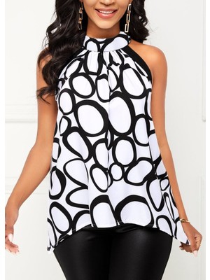 Cottonlab Kadın Reglan Kol Daire Yaka Desenli Asimetrik Süprem Bluz