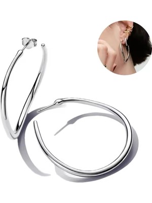 Hector Co Jewellery Gümüş Doğal Şekilli 42 mm Açık Halka Küpeler