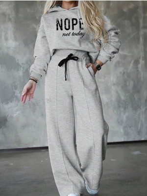 Cottonlab Kadın Uzun Kollu Nope Baskılı Beli Ribanalı Ikili Takım