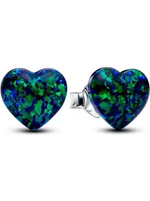 Hector Co Jewellery Murano Cam Gümüş Işıltılı Yeşil Kalp Çivi Küpeler