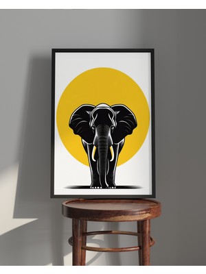 Rosa Art Tablo| Ahşap Çerçeveli Tablo| Çerçeveli Poster|fil Silüeti, Hayvan Temalı Tablo