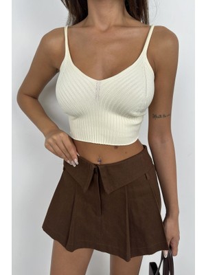 Cottonlab V Yaka Crop Bluz