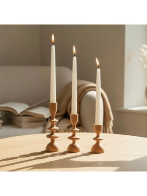 U Atölye Heykelsi Ahşap Mumluklar - El Yapımı 3'lü Set