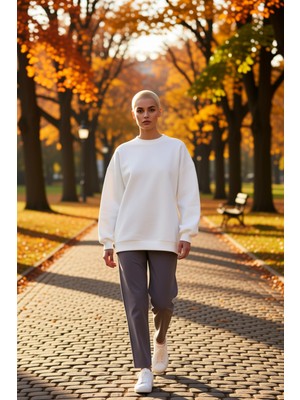 Benerly Kadın Bisiklet Yaka Düşük Kol Oversize Kalın Örme Sweatshirt Fonksiyonel Dayanıklı Estetik