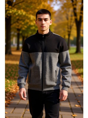 Benerly Erkek Dik Yaka Standart Kol Fermuarlı Renk Bloklu Sweatshirt Fonksiyonel Dayanıklı Estetik