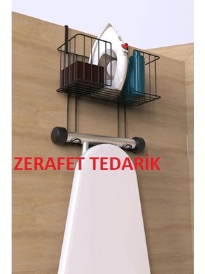 Genel Tedarik Siyah Metal Ütü Masası Askısı Kapı Arkası Askılık 34 cm Yükseklik ve Raflı Özellikler ile Şık