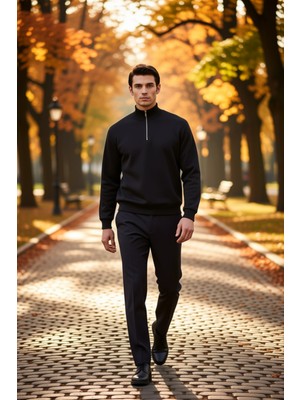 Benerly Erkek Dik Yaka Standart Kol Regular Kalıp Sweatshirt Fonksiyonel Dayanıklı Kaliteli Modern