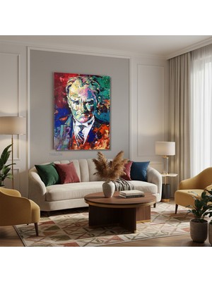Dikey Kanvas Tablo Salon Duvar Tablosu Renkli Atatürk Portre Yeni Ev Hediyesi Ofis Tablosu