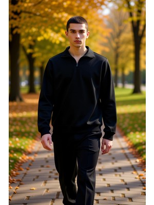 Benerly Erkek Dik Yaka Standart Kol Regular Kalıp Sweatshirt Fonksiyonel Dayanıklı Kaliteli Modern