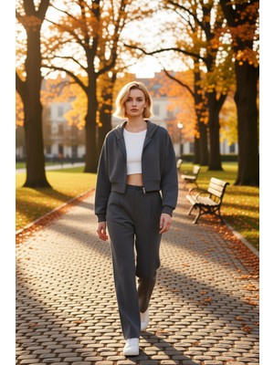 Benerly Kadın Kapüşonlu Fermuarlı Düşük Kol Örme Sweatshirt Fonksiyonel Dayanıklı Kaliteli Estetik