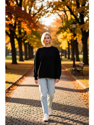 Benerly Kadın Bisiklet Yaka Düşük Kol Oversize Uzun Kollu Örme Sweatshirt Fonksiyonel Dayanıklı Şık