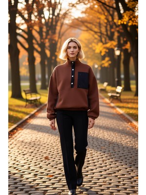 Benerly Kadın Dik Yaka Düşük Kol Uzun Kollu Sweatshirt Fonksiyonel Dayanıklı Kaliteli Konforlu Şık