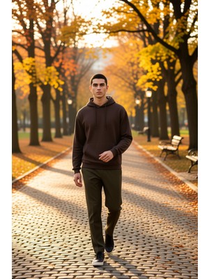 Benerly Erkek Kapüşonlu Düşük Kol Uzun Kollu Oversize Kalıp Sweatshirt Fonksiyonel Dayanıklı Rahat