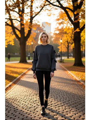 Benerly Kadın Bisiklet Yaka Düşük Kol Oversize Kalın Örme Sweatshirt Fonksiyonel Dayanıklı Estetik