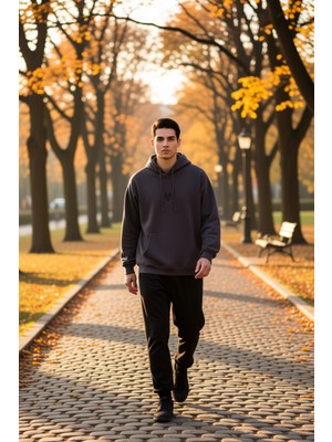 Benerly Erkek Kapüşonlu Standart Kol Kanguru Cep Sweatshirt Fonksiyonel Dayanıklı Kaliteli Estetik