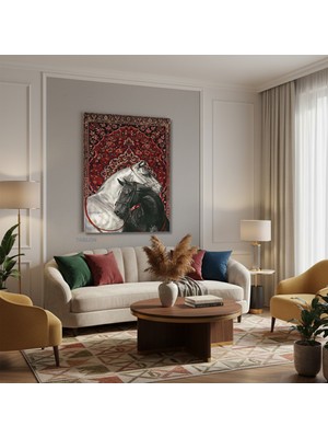 Dikey Kanvas Tablo Salon Duvar Tablosu Siyahbeyaz At Hali Yeni Ev Hediyesi Ofis Tablosu