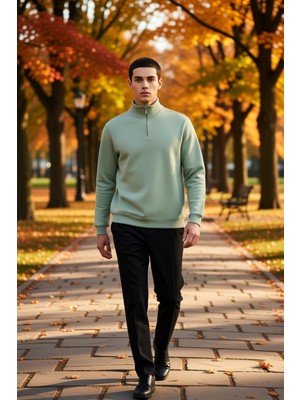 Benerly Erkek Dik Yaka Fermuarlı Standart Kol Regular Kalıp Sweatshirt Fonksiyonel Dayanıklı Rahat