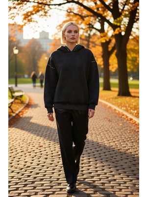 Benerly Kadın Kapüşonlu Düşük Kol Örme Sweatshirt Troklu Fonksiyonel Dayanıklı Kaliteli Konforlu Şık