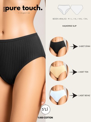 Kadın Fitilli Ribana Pamuklu Külot / Kaşkorse Pamuklu Külot 5'li Paket